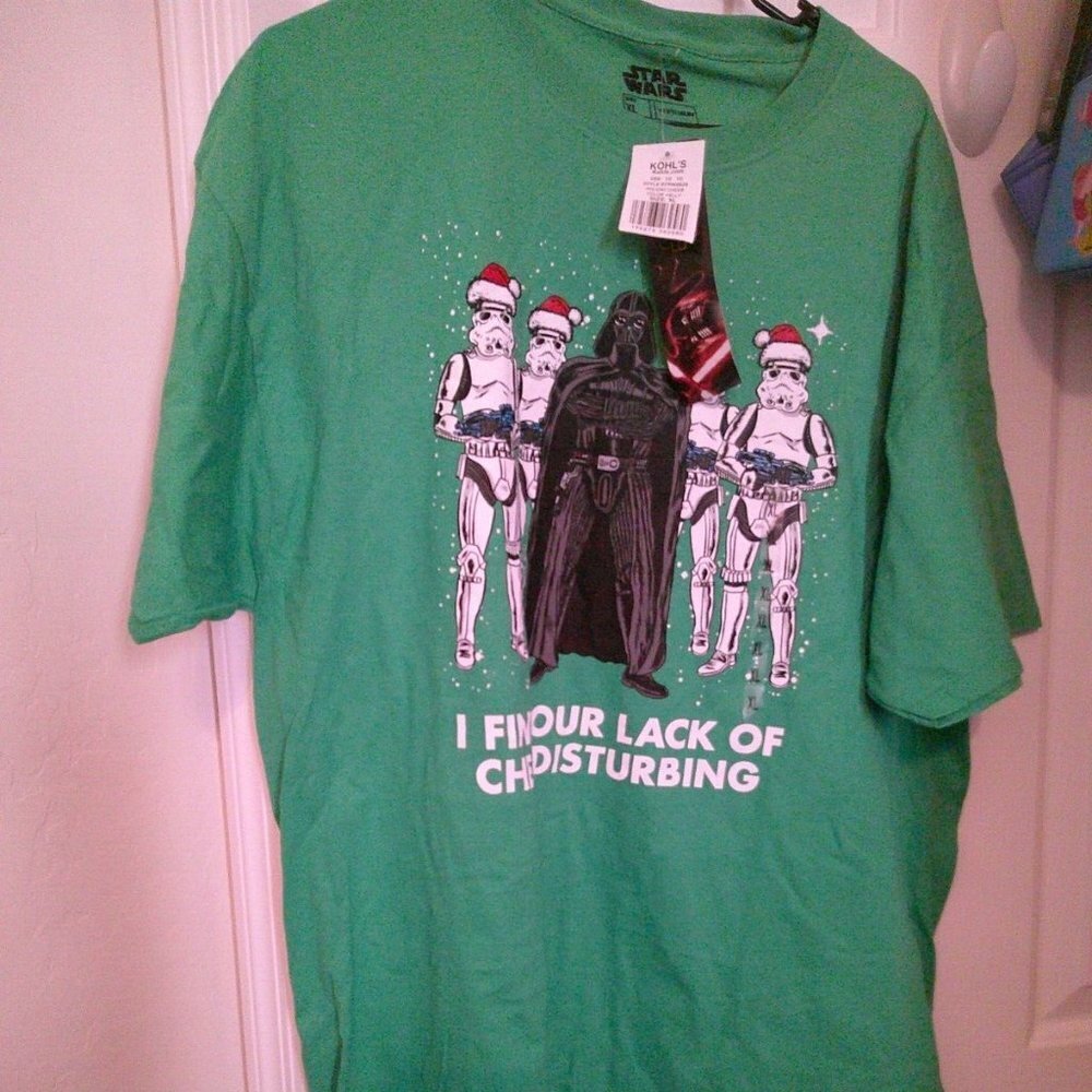 Star Wars Darth Vader Christmas Shirt Storm Trooper Lack of Cheer Mens XL Green